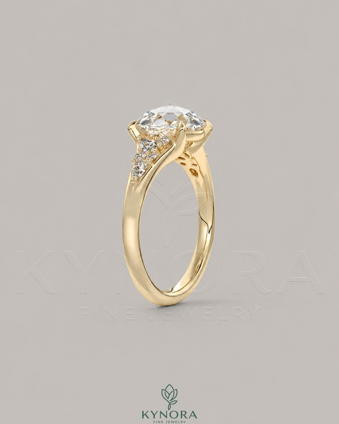 Vintage Rose Cut Moissanite Pavé Engagement Ring in 925 Silver