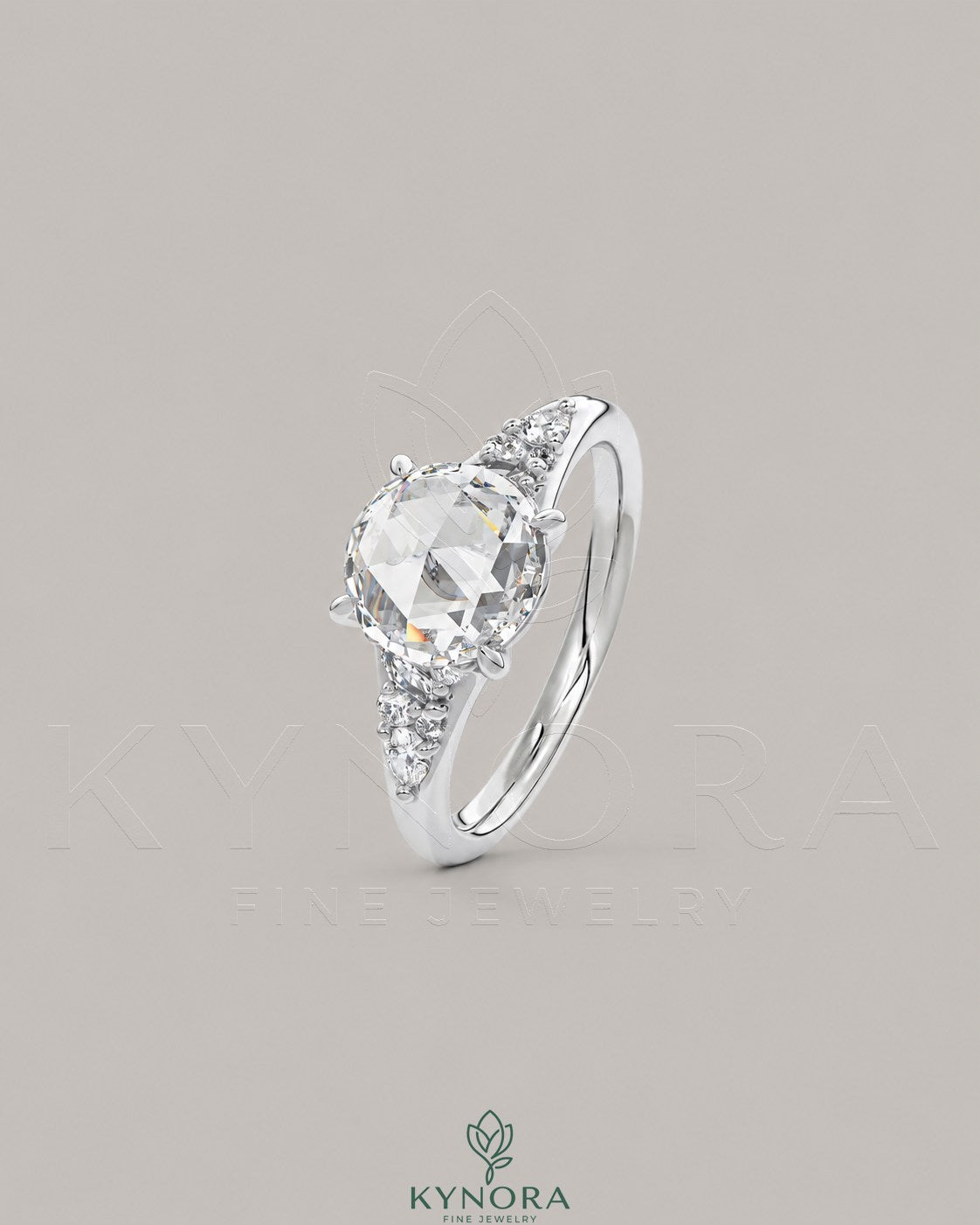 Vintage Rose Cut Moissanite Pavé Engagement Ring in 925 Silver