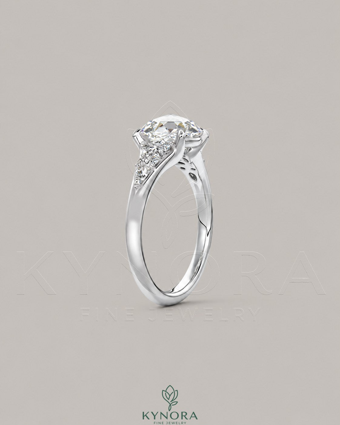Vintage Rose Cut Moissanite Pavé Engagement Ring in 925 Silver