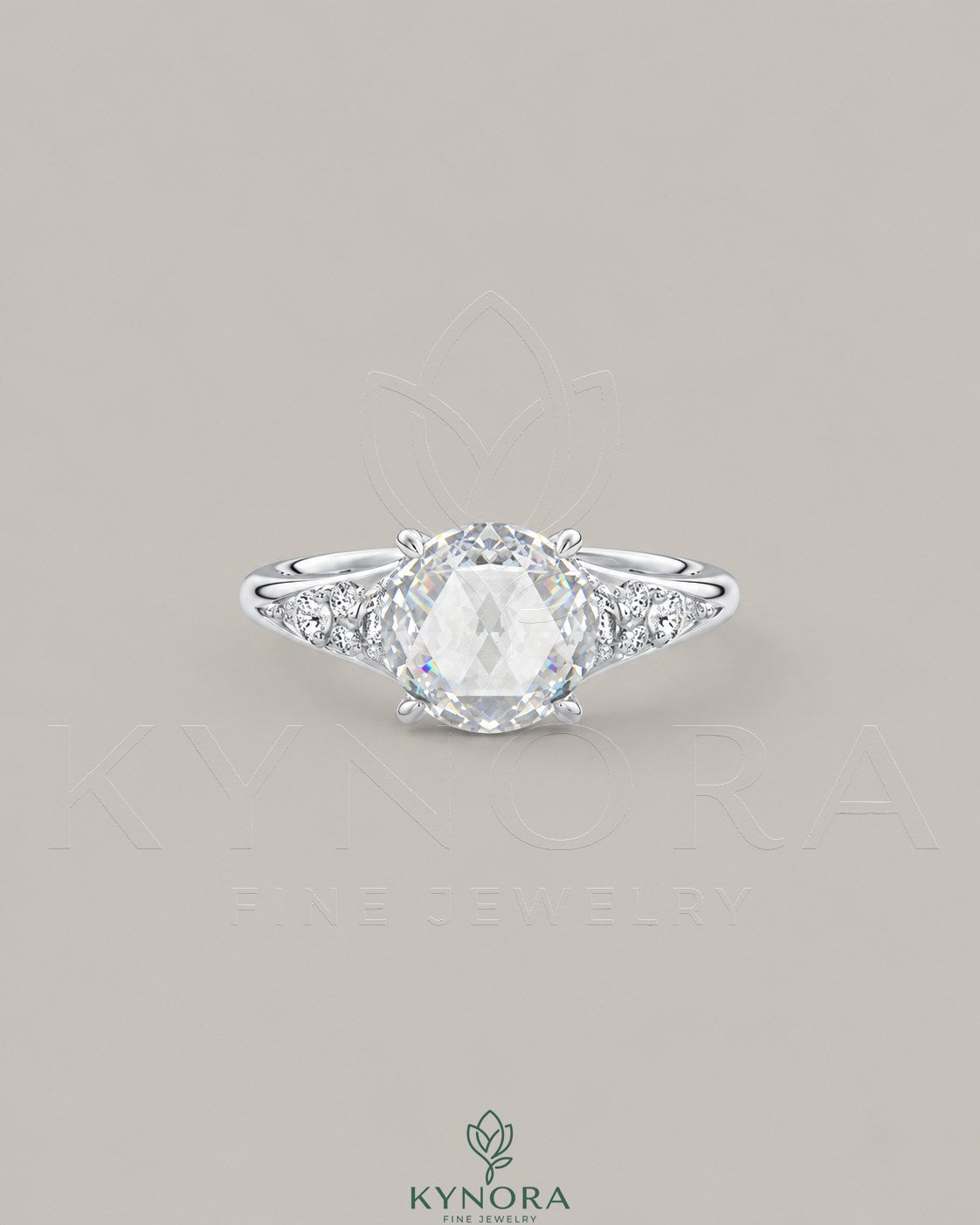 Vintage Rose Cut Moissanite Pavé Engagement Ring in 925 Silver Main image