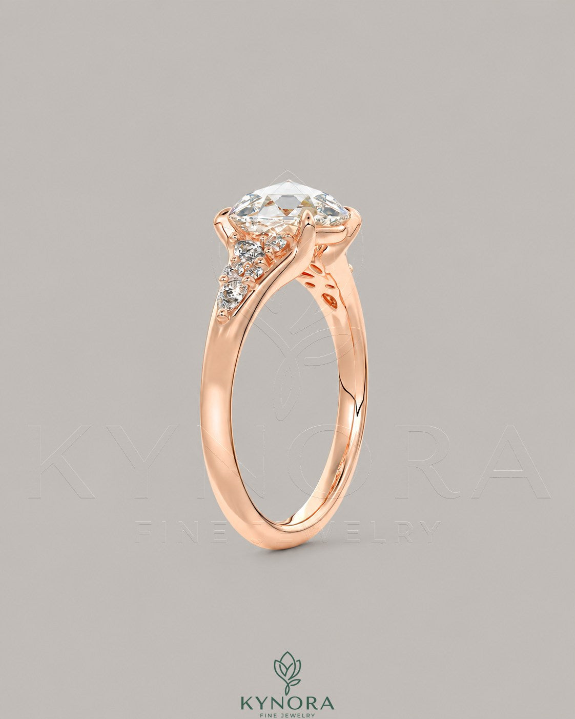 Vintage Rose Cut Moissanite Pavé Engagement Ring in 925 Silver