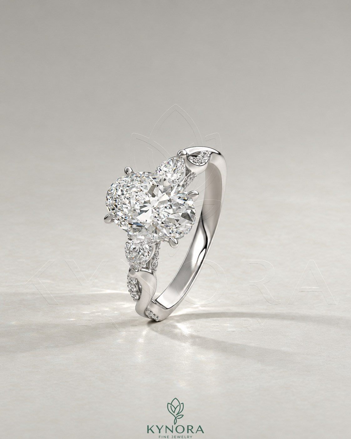 Oval Moissanite 3-Stone Engagement Ring with Twisted Pavé Shank in 925 Silver Secondary image