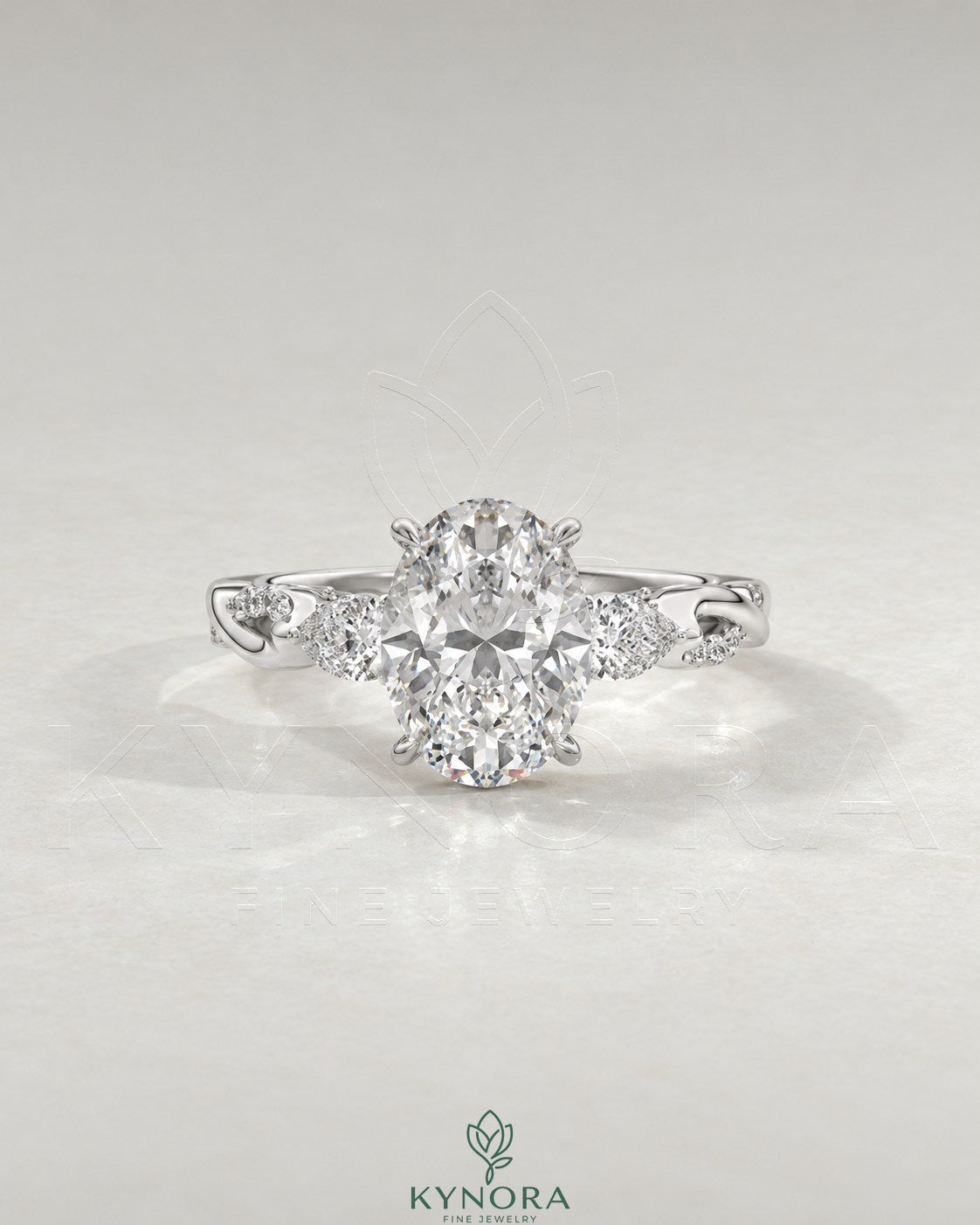 Oval Moissanite 3-Stone Engagement Ring with Twisted Pavé Shank in 925 Silver Main image
