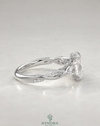 Oval Moissanite 3-Stone Engagement Ring with Twisted Pavé Shank in 925 Silver