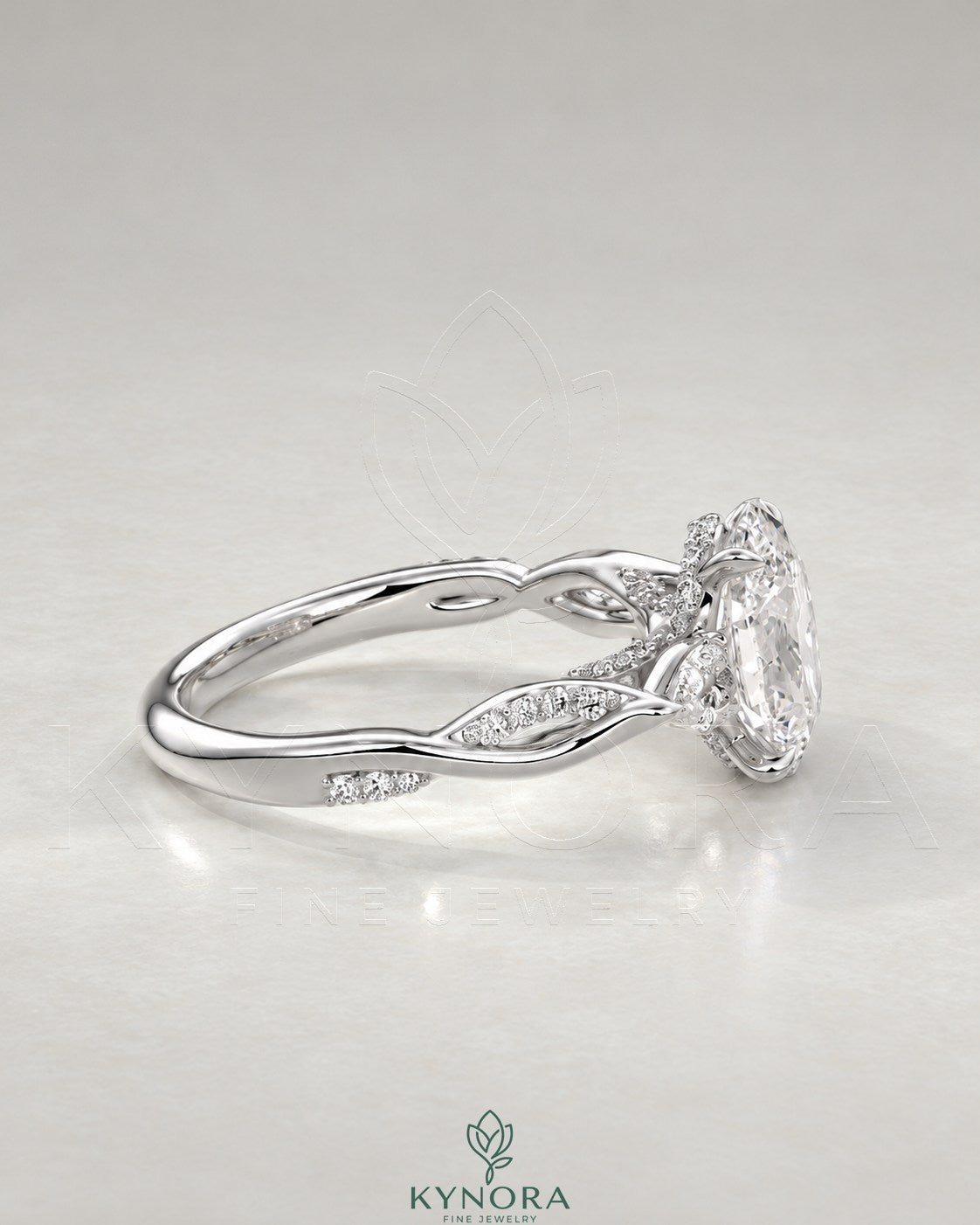 Oval Moissanite 3-Stone Engagement Ring with Twisted Pavé Shank in 925 Silver
