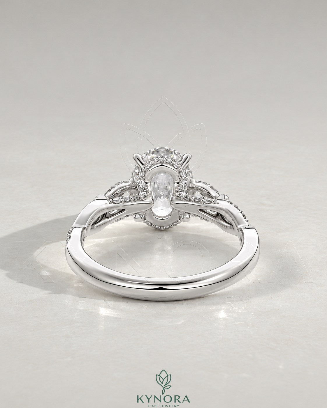 Oval Moissanite 3-Stone Engagement Ring with Twisted Pavé Shank in 925 Silver