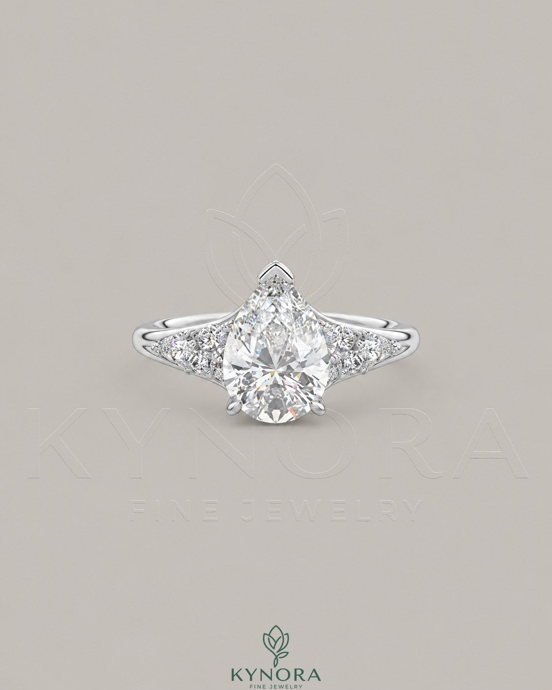 Pear Moissanite Tapered Pavé Engagement Ring in 925 Silver