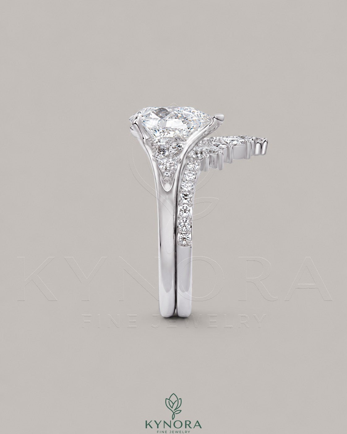 Pear Moissanite Tapered Pavé Engagement Ring in 925 Silver