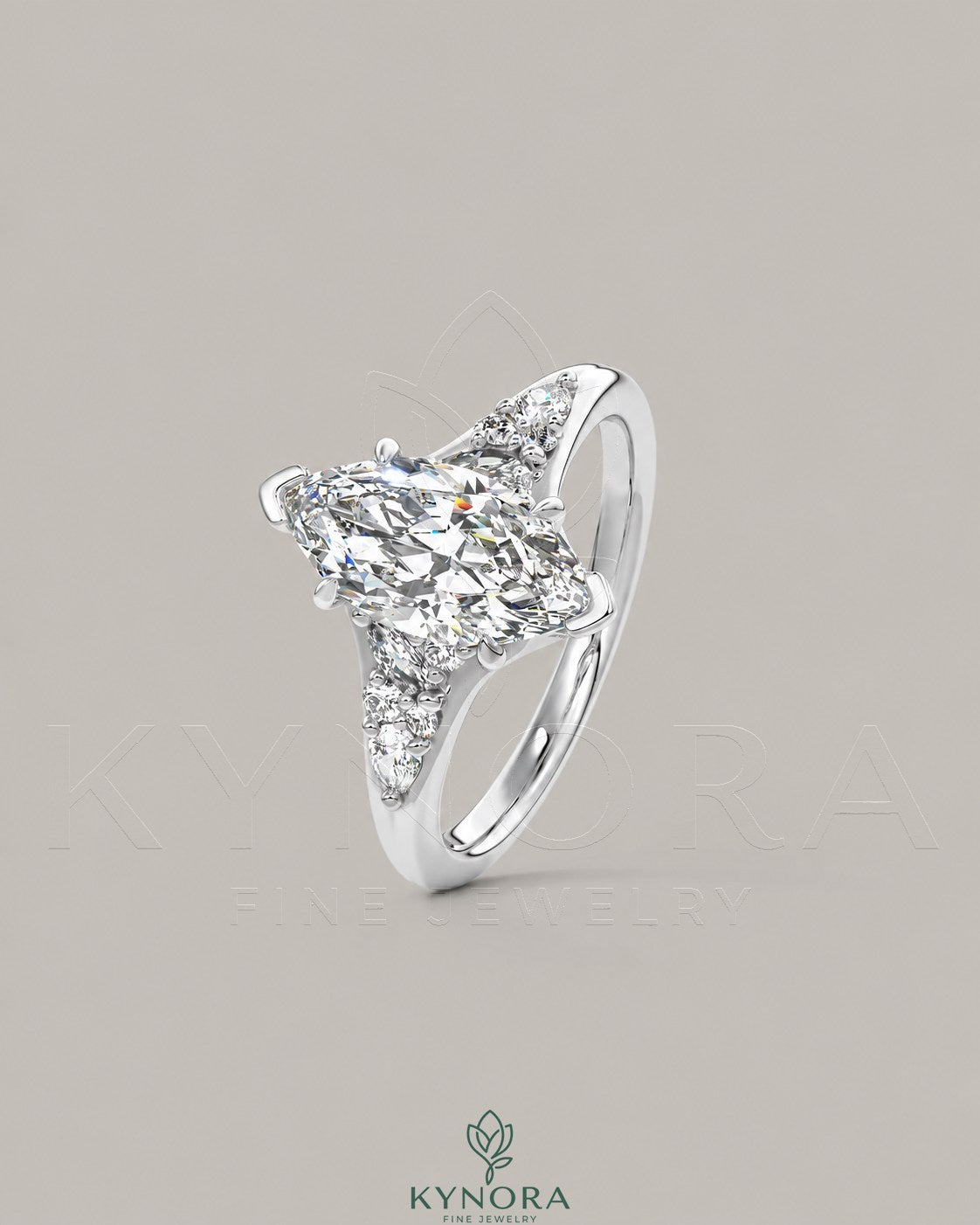 Vintage Marquise Moissanite Pavé Engagement Ring in 925 Silver Secondary image