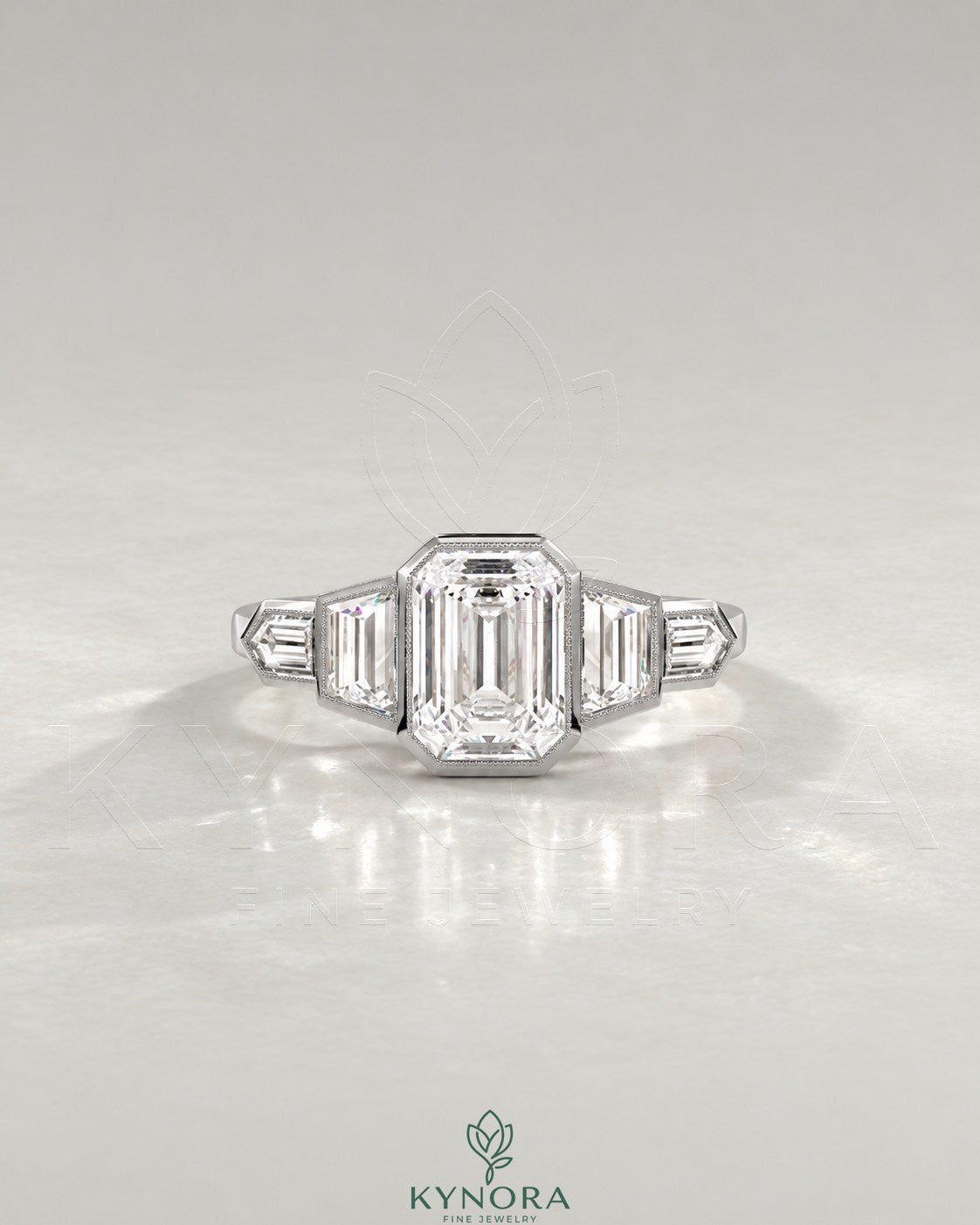 Vintage Emerald Cut 5-Stone Moissanite Engagement Ring in 925 Silver Main image