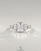 Vintage Emerald Cut 5-Stone Moissanite Engagement Ring in 925 Silver