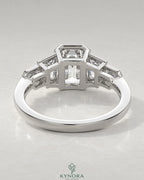 Vintage Emerald Cut 5-Stone Moissanite Engagement Ring in 925 Silver