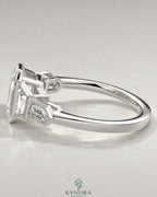 Vintage Emerald Cut 5-Stone Moissanite Engagement Ring in 925 Silver