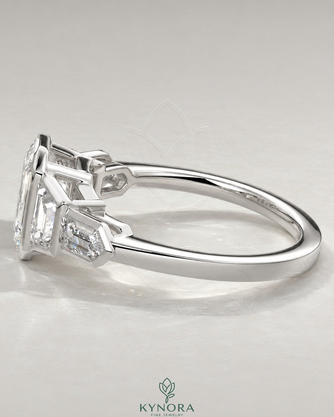Vintage Emerald Cut 5-Stone Moissanite Engagement Ring in 925 Silver