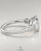 Vintage Emerald Cut 5-Stone Moissanite Engagement Ring in 925 Silver