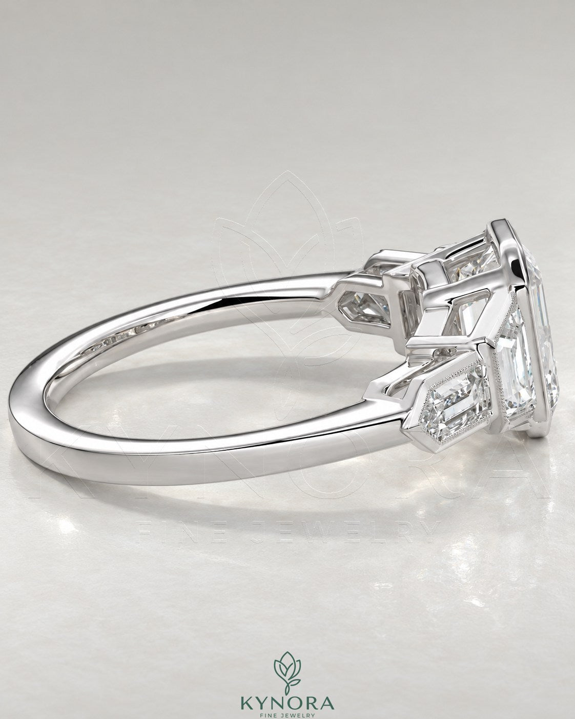 Vintage Emerald Cut 5-Stone Moissanite Engagement Ring in 925 Silver