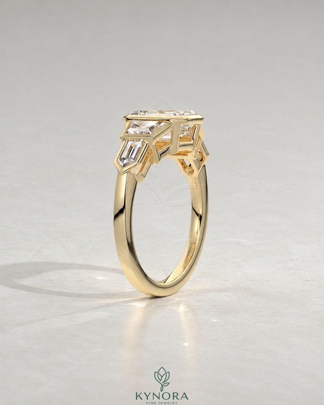 Vintage Emerald Cut 5-Stone Moissanite Engagement Ring in 925 Silver