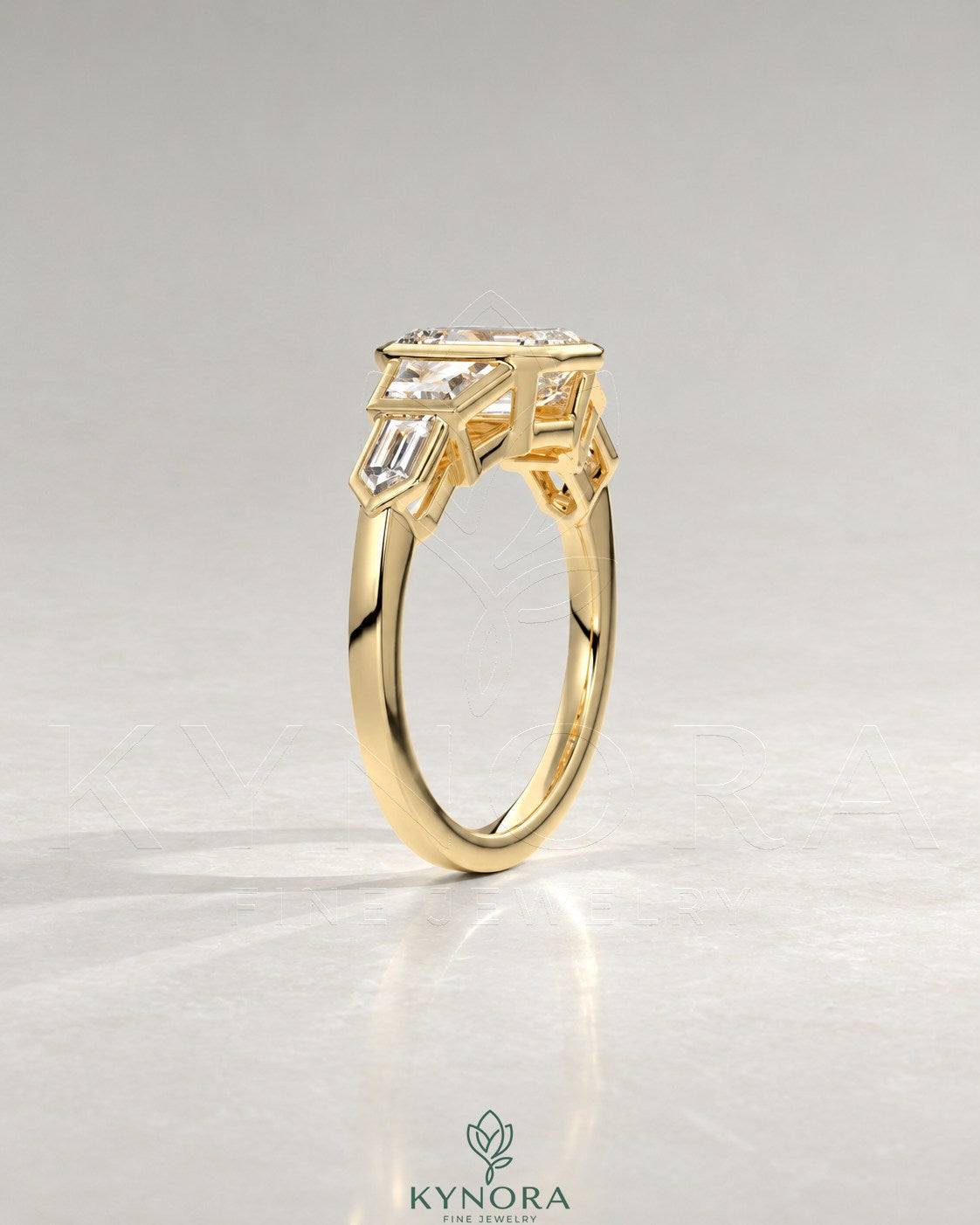 Vintage Emerald Cut 5-Stone Moissanite Engagement Ring in 925 Silver