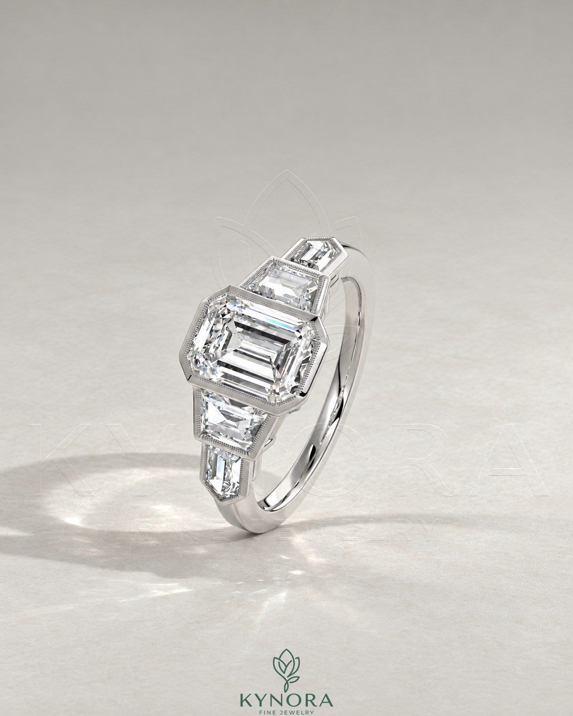 Vintage Emerald Cut 5-Stone Moissanite Engagement Ring in 925 Silver Secondary image