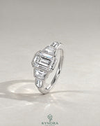 Vintage Emerald Cut 5-Stone Moissanite Engagement Ring in 925 Silver