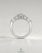 Vintage Emerald Cut 5-Stone Moissanite Engagement Ring in 925 Silver
