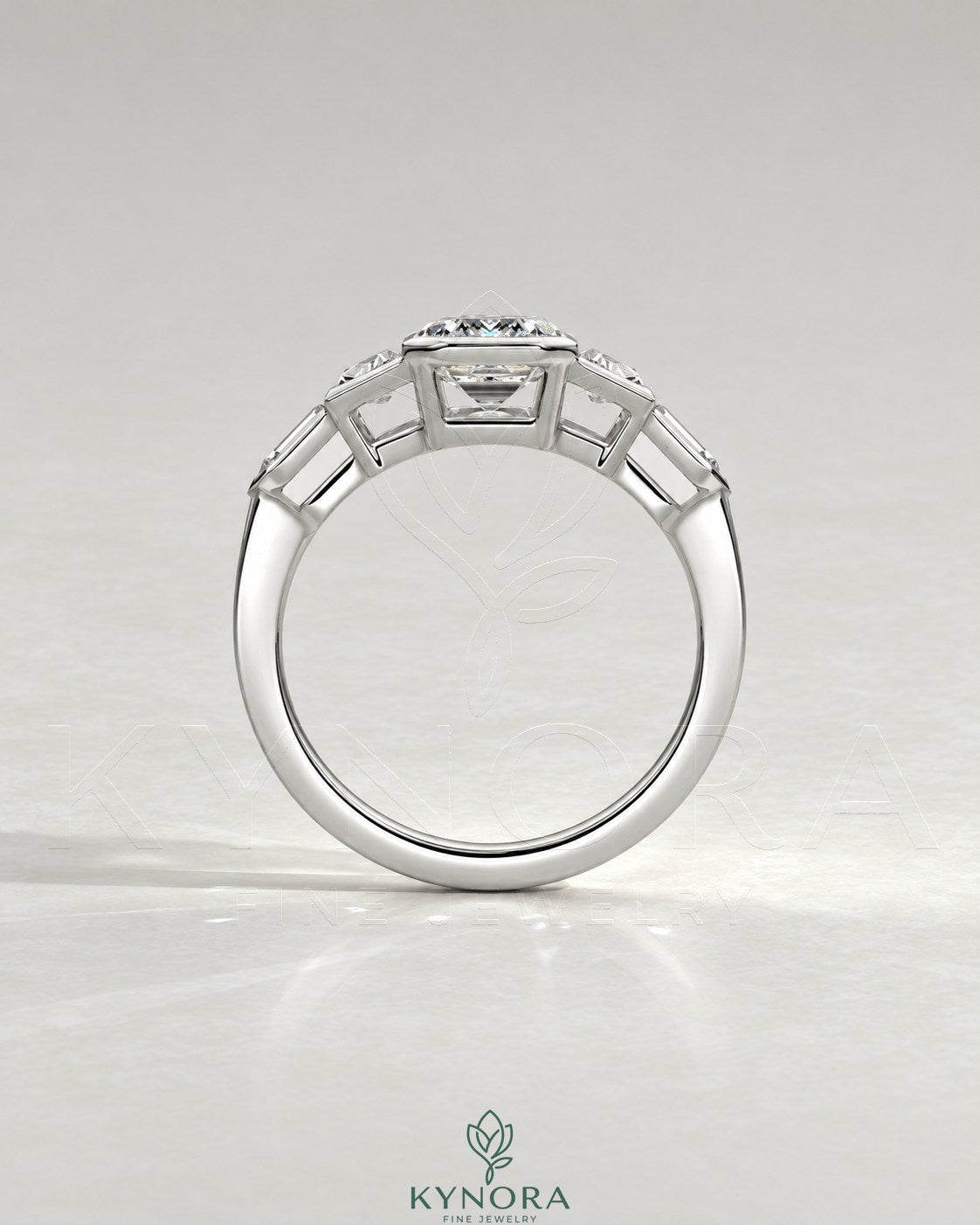 Vintage Emerald Cut 5-Stone Moissanite Engagement Ring in 925 Silver