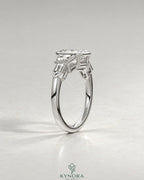 Vintage Emerald Cut 5-Stone Moissanite Engagement Ring in 925 Silver