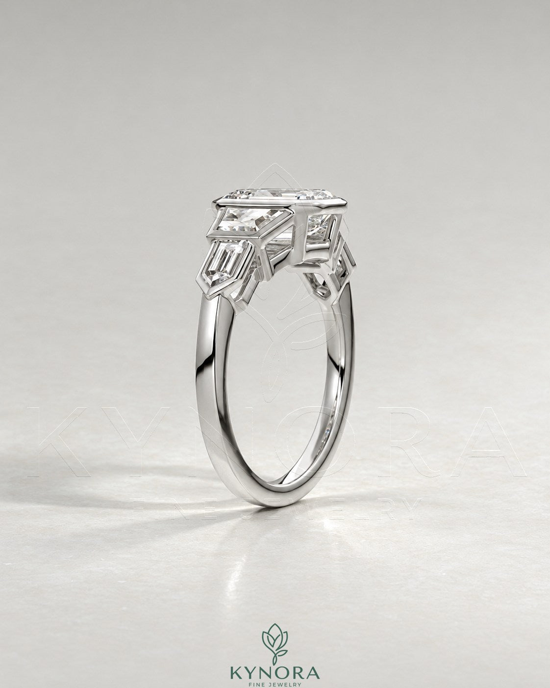 Vintage Emerald Cut 5-Stone Moissanite Engagement Ring in 925 Silver