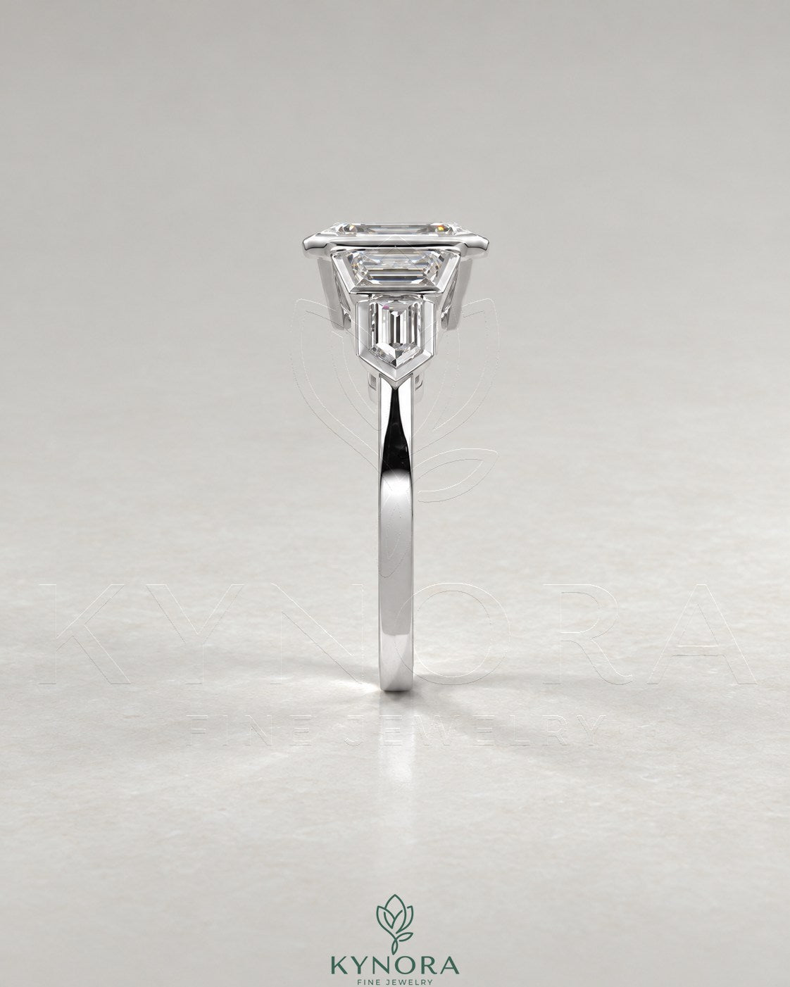 Vintage Emerald Cut 5-Stone Moissanite Engagement Ring in 925 Silver
