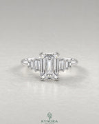 Emerald Moissanite 5-Stone Engagement Ring with Baguette Sides in 925 Silver
