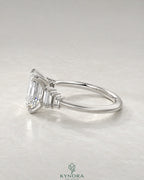 Emerald Moissanite 5-Stone Engagement Ring with Baguette Sides in 925 Silver