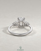 Emerald Moissanite 5-Stone Engagement Ring with Baguette Sides in 925 Silver