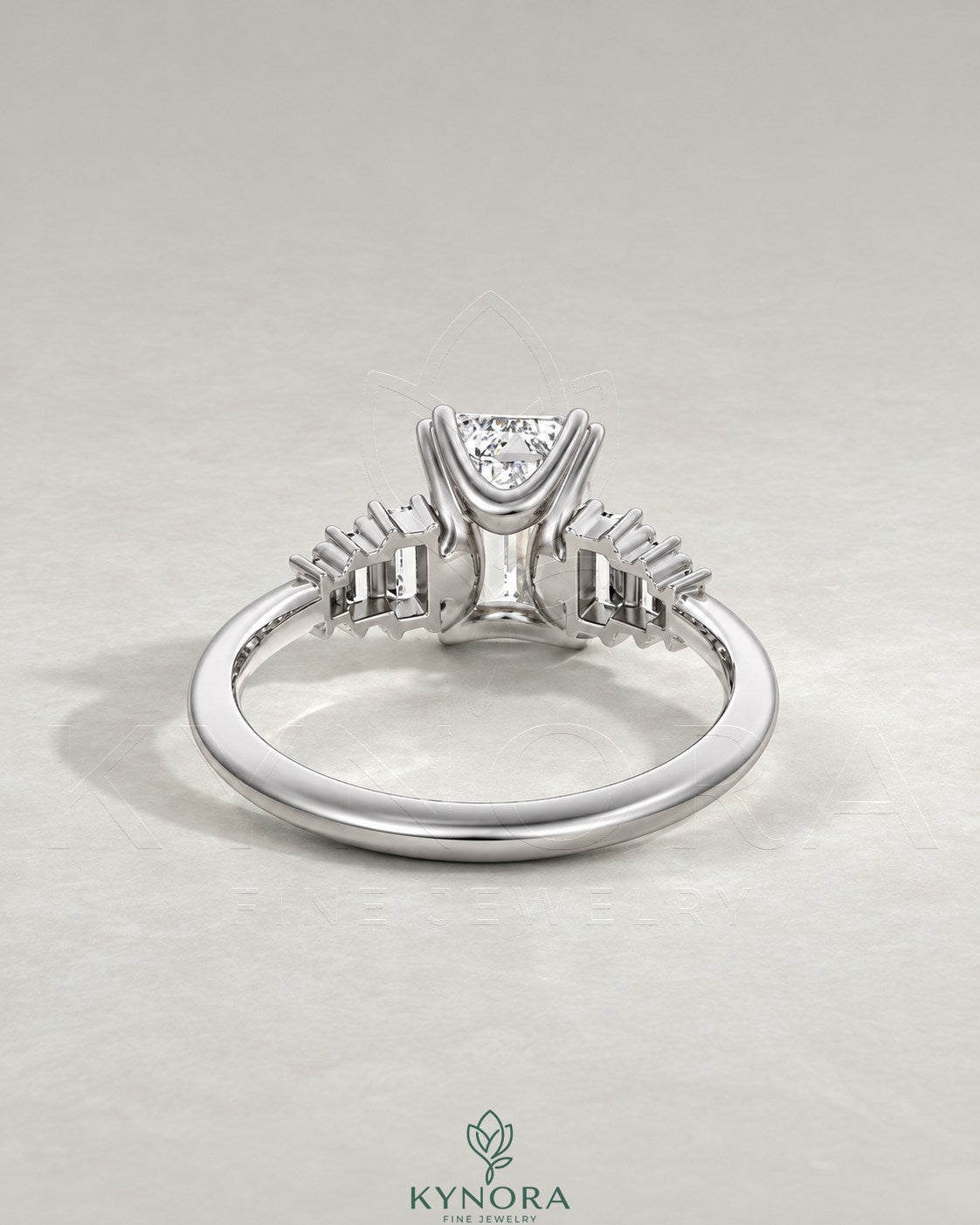 Emerald Moissanite 5-Stone Engagement Ring with Baguette Sides in 925 Silver