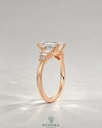 Emerald Moissanite 5-Stone Engagement Ring with Baguette Sides in 925 Silver
