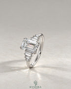 Emerald Moissanite 5-Stone Engagement Ring with Baguette Sides in 925 Silver