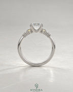 Emerald Moissanite 5-Stone Engagement Ring with Baguette Sides in 925 Silver