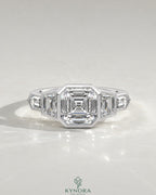 Vintage Asscher Cut 5-Stone Moissanite Engagement Ring in 925 Silver