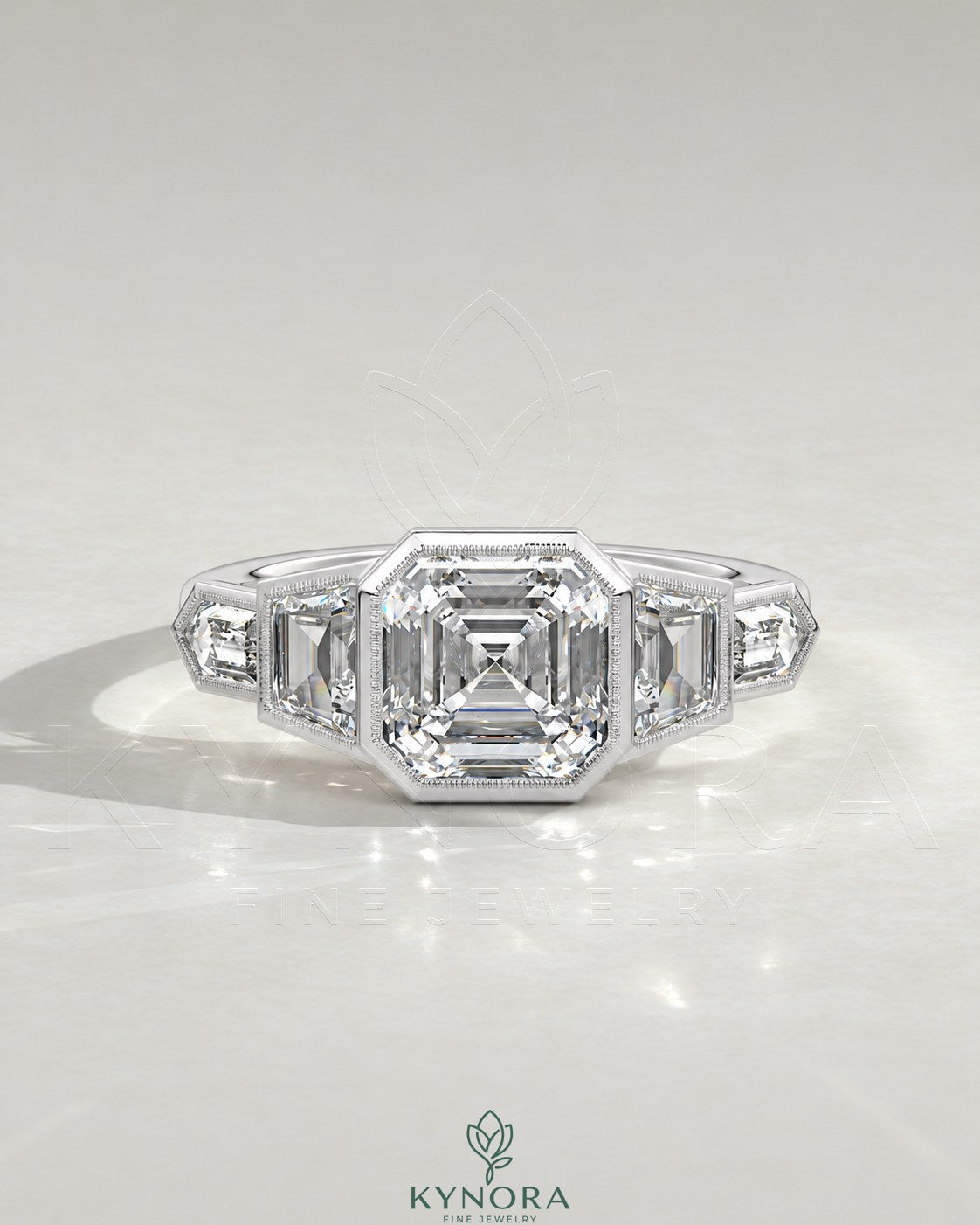 Vintage Asscher Cut 5-Stone Moissanite Engagement Ring in 925 Silver