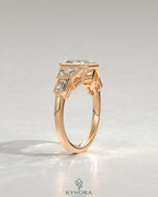 Vintage Asscher Cut 5-Stone Moissanite Engagement Ring in 925 Silver