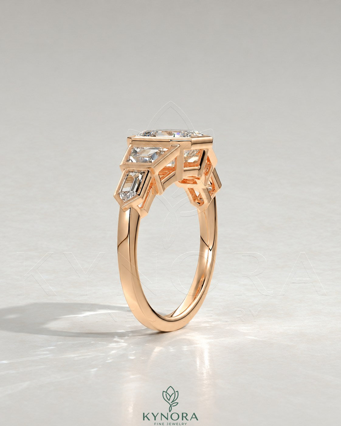 Vintage Asscher Cut 5-Stone Moissanite Engagement Ring in 925 Silver