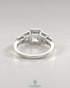 Vintage Asscher Cut 5-Stone Moissanite Engagement Ring in 925 Silver
