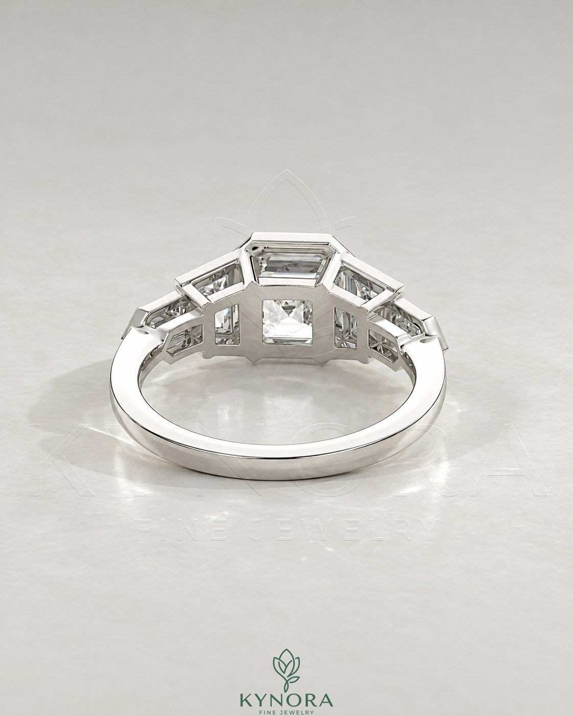 Vintage Asscher Cut 5-Stone Moissanite Engagement Ring in 925 Silver