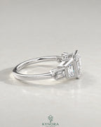 Vintage Asscher Cut 5-Stone Moissanite Engagement Ring in 925 Silver