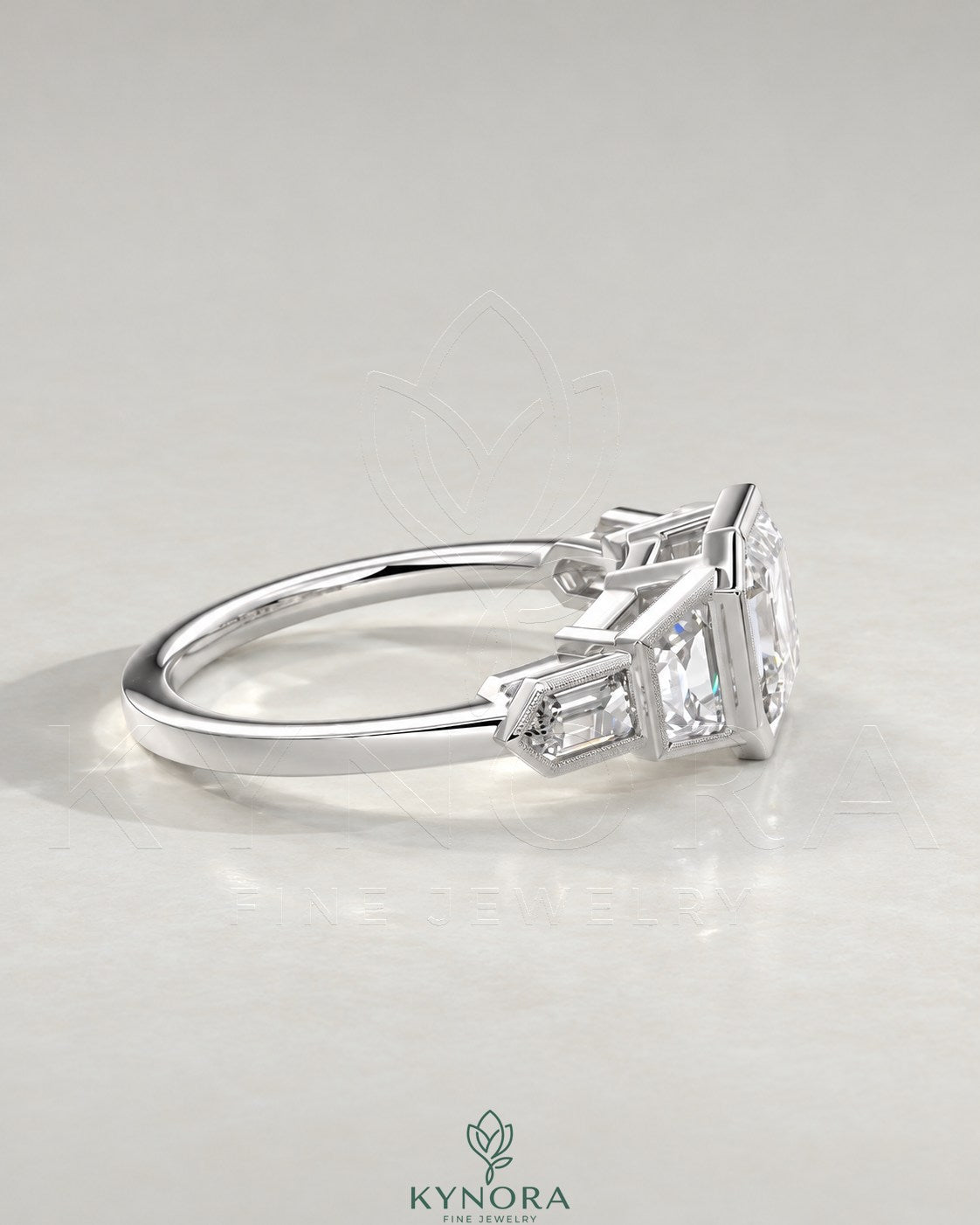 Vintage Asscher Cut 5-Stone Moissanite Engagement Ring in 925 Silver