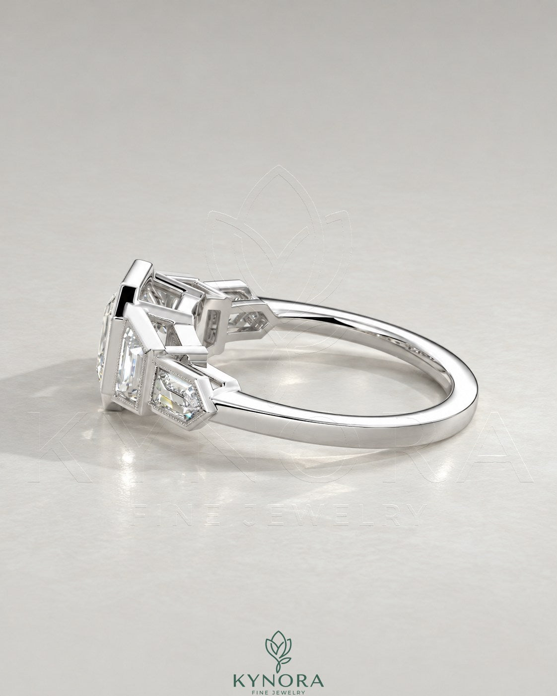 Vintage Asscher Cut 5-Stone Moissanite Engagement Ring in 925 Silver