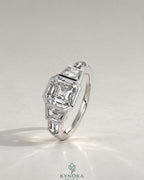 Vintage Asscher Cut 5-Stone Moissanite Engagement Ring in 925 Silver