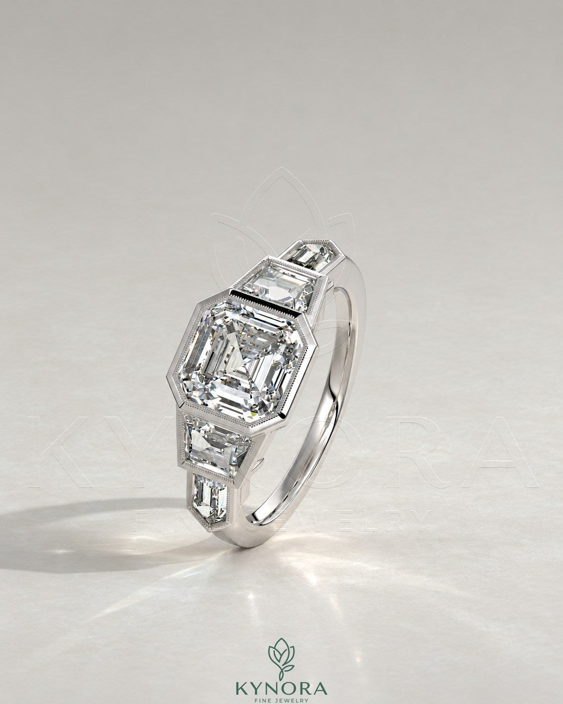 Vintage Asscher Cut 5-Stone Moissanite Engagement Ring in 925 Silver