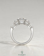 Vintage Asscher Cut 5-Stone Moissanite Engagement Ring in 925 Silver