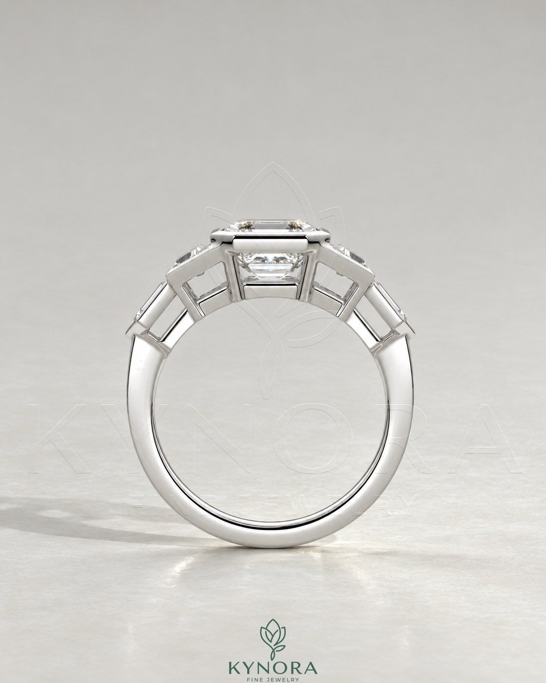 Vintage Asscher Cut 5-Stone Moissanite Engagement Ring in 925 Silver