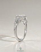 Vintage Asscher Cut 5-Stone Moissanite Engagement Ring in 925 Silver